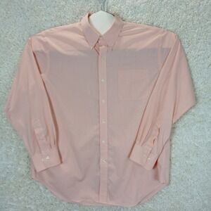 Lauren Ralph Lauren Mens Pink Gingham Classic Stretch Non Iron Dress Shirt 17.5